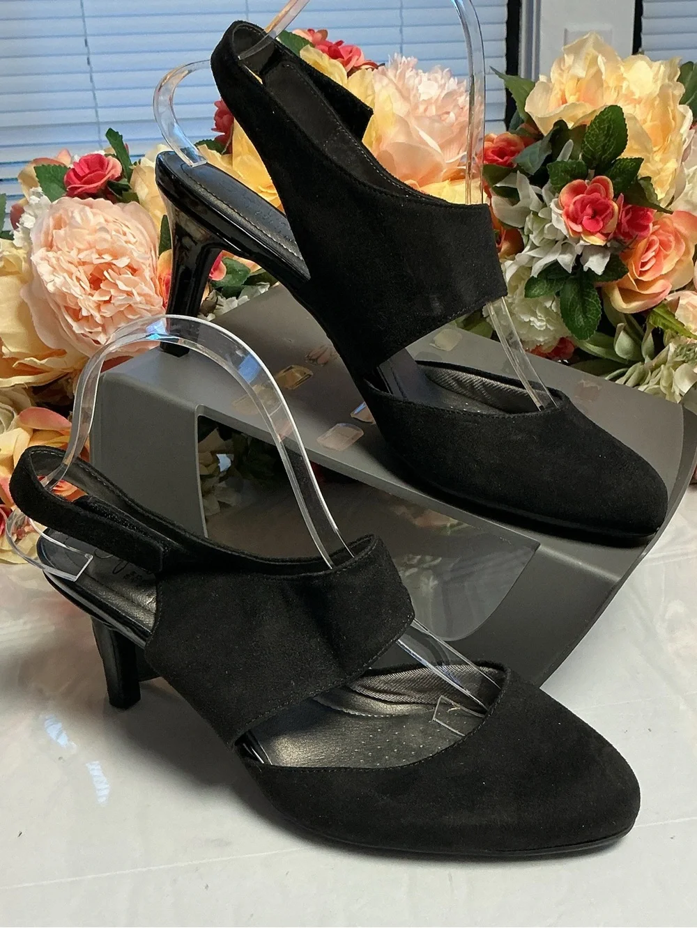 LifeStride Soft System Flex Black Slingback Pumps Women’s 9M Comfort Dress Heels
